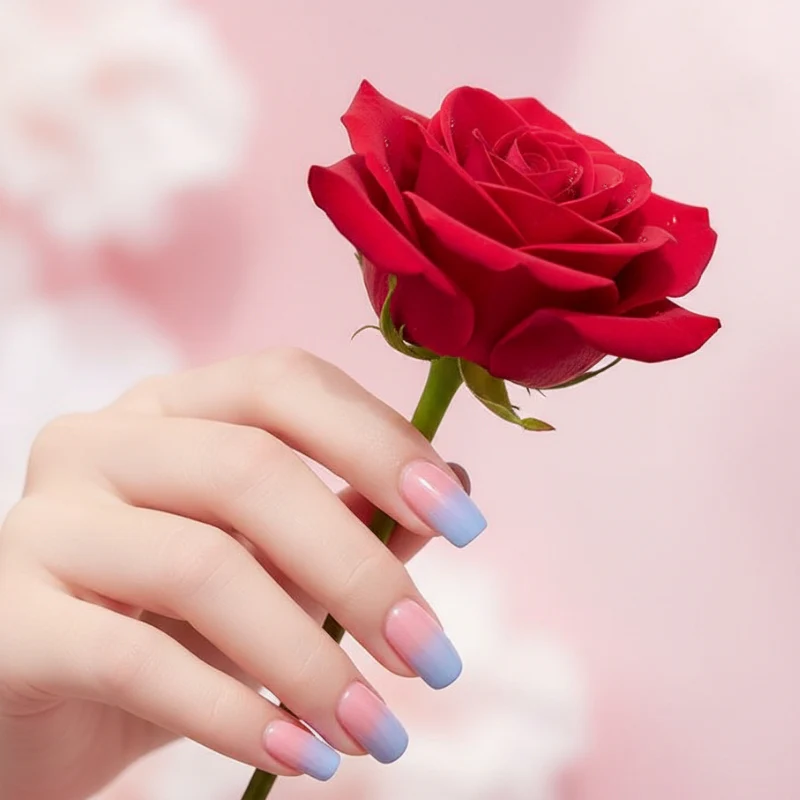 Blue Pink Ombre-Gel Nail Stickers — No UV Lamp Needed - Image 3