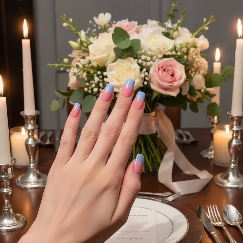 Blue Pink Ombre-Gel Nail Stickers — No UV Lamp Needed - Image 4