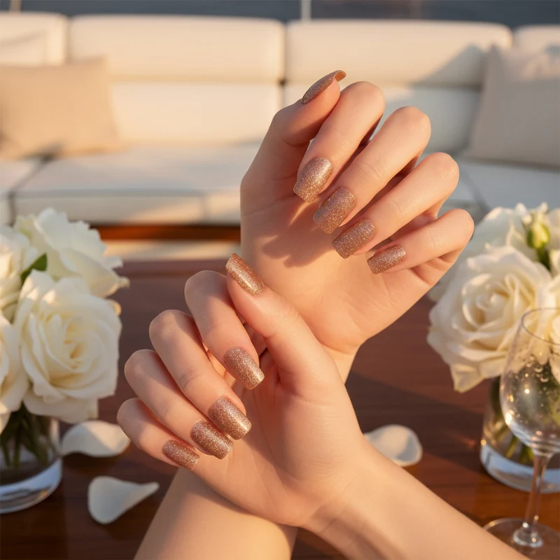 Gold Glitter-Gel Nail Stickers — No UV Lamp Needed