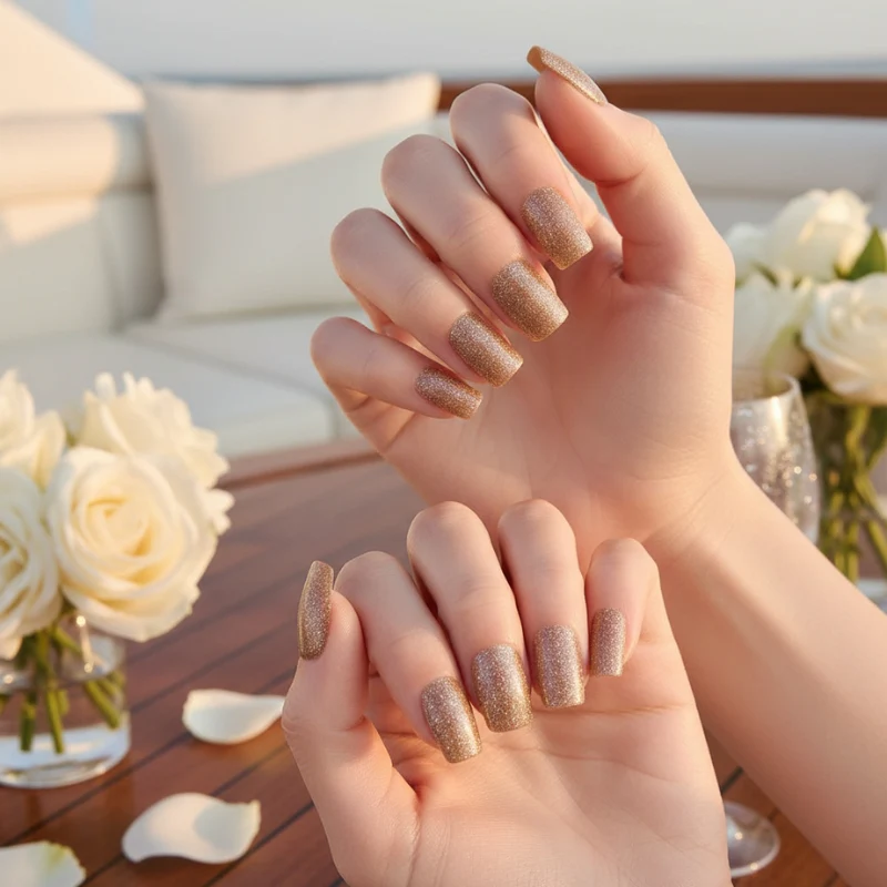 Gold Glitter-Gel Nail Stickers — No UV Lamp Needed - Image 6